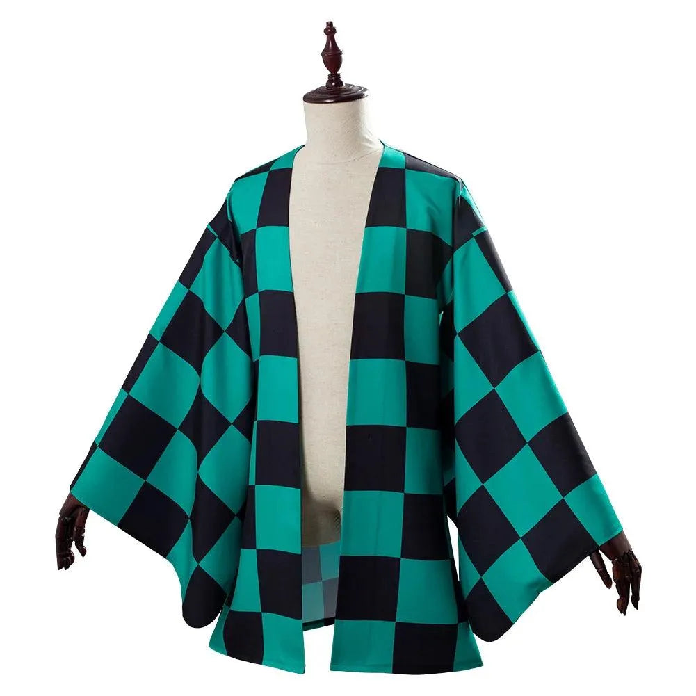 Kimono de Cosplay Tanjiro Kamado Carreaux Verts et Noirs - Demon Slayer - BAKASHOP