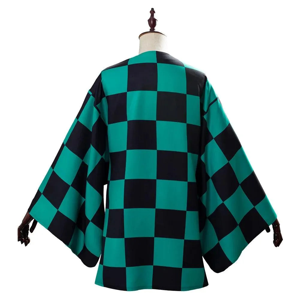 Kimono de Cosplay Tanjiro Kamado Carreaux Verts et Noirs - Demon Slayer - BAKASHOP