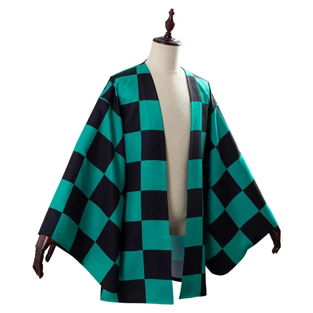 Kimono de Cosplay Tanjiro Kamado Carreaux Verts et Noirs - Demon Slayer - BAKASHOP