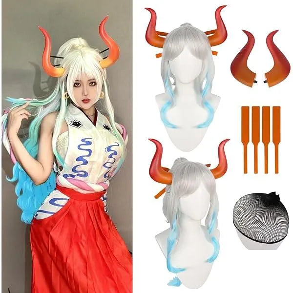 Perruque de Cosplay Yamato avec cornes - One piece - BAKASHOP