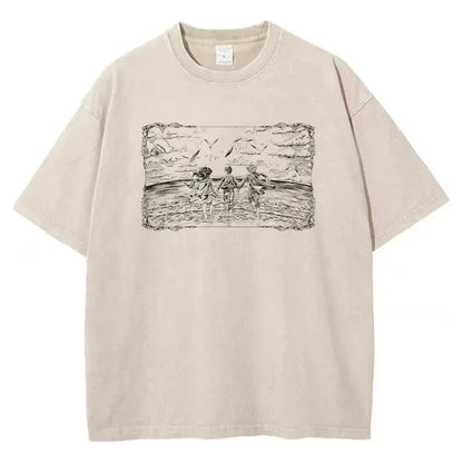 T-shirt Beige Eren, Mikasa, Armin Enfants - Attaque des Titans - BAKASHOP